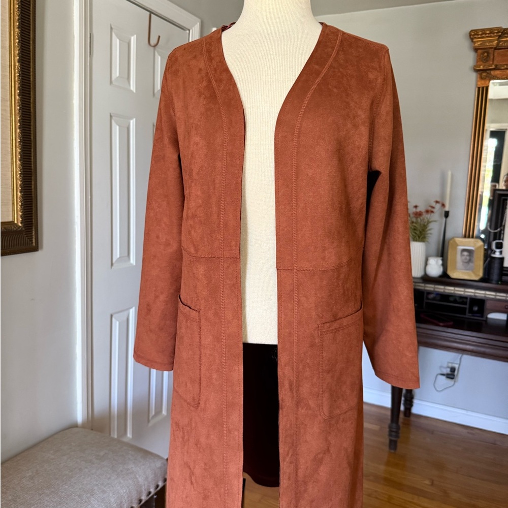 Solitaire by Ravi Khosla  Terracotta Women's Longline Cardigan Duster. - Picture 2 of 10